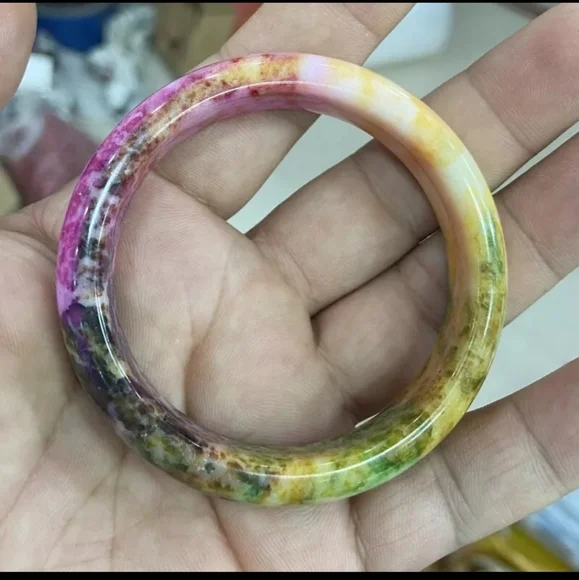 Natural Peacock Peach Blossom Jade Bracelet Bangle 56-64mm - Picture 4 of 5